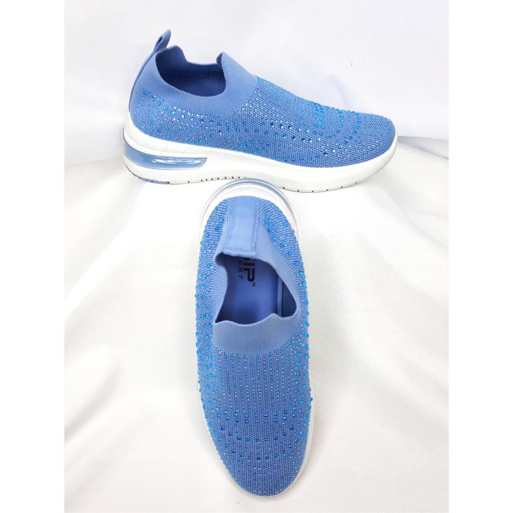 SIP Blue Rhinestone Sneakers Comfort Slip On Trainers Lightweight Walking Shoes